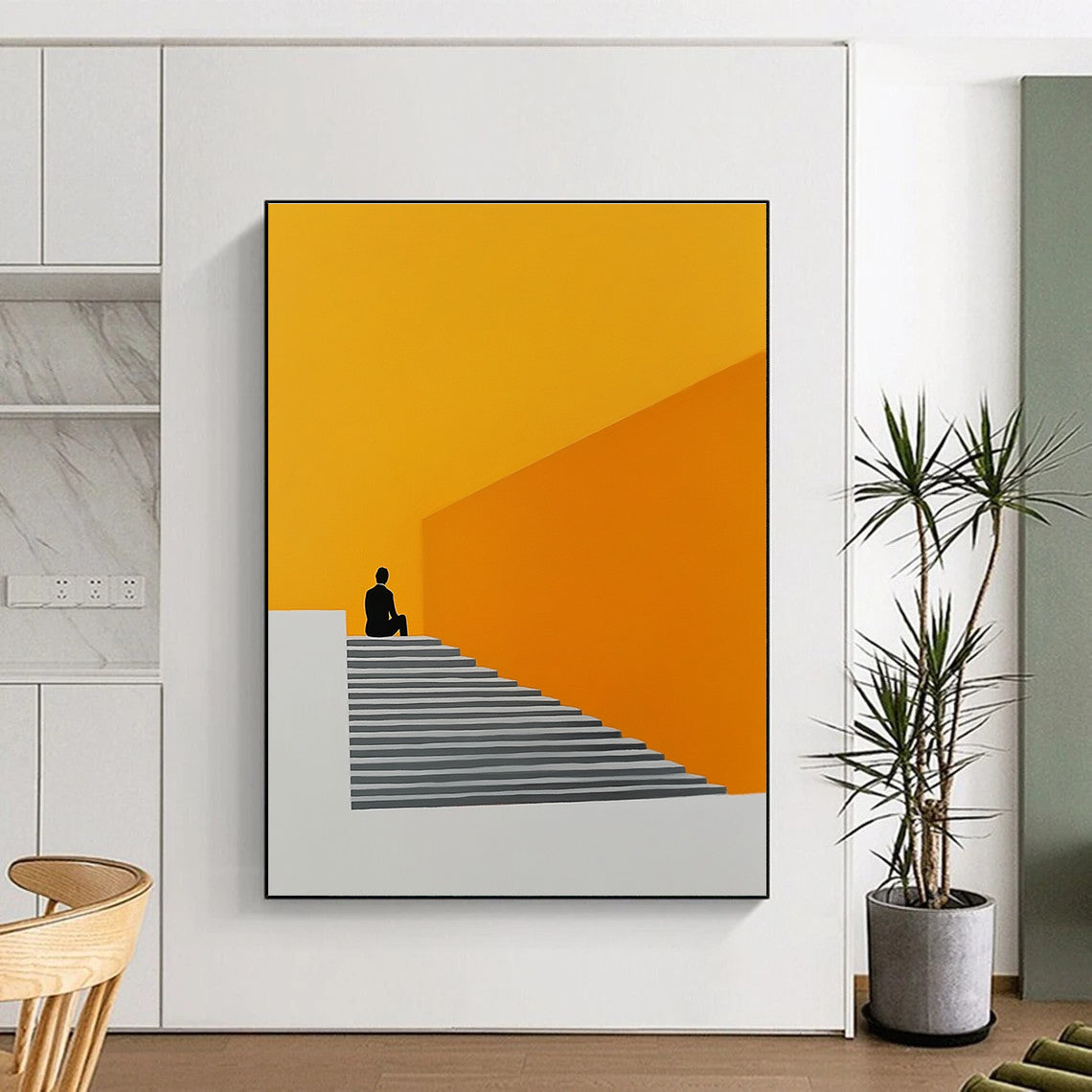 Figure on Stairs Conceptual Abstract Painting GAB0308