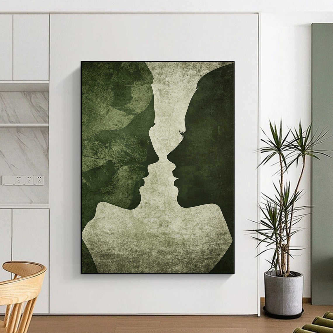 Green Silhouette Faces Mysterious Abstract Painting for Thought - Provoking Spaces GAB1493