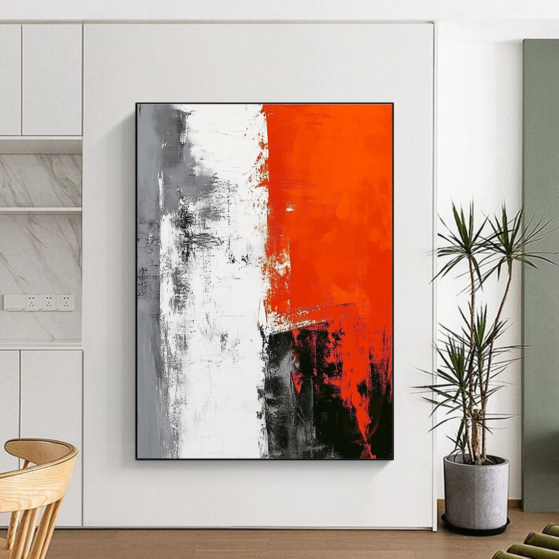 Red Gray White Abstract Painting with Bold Contrast WINK450