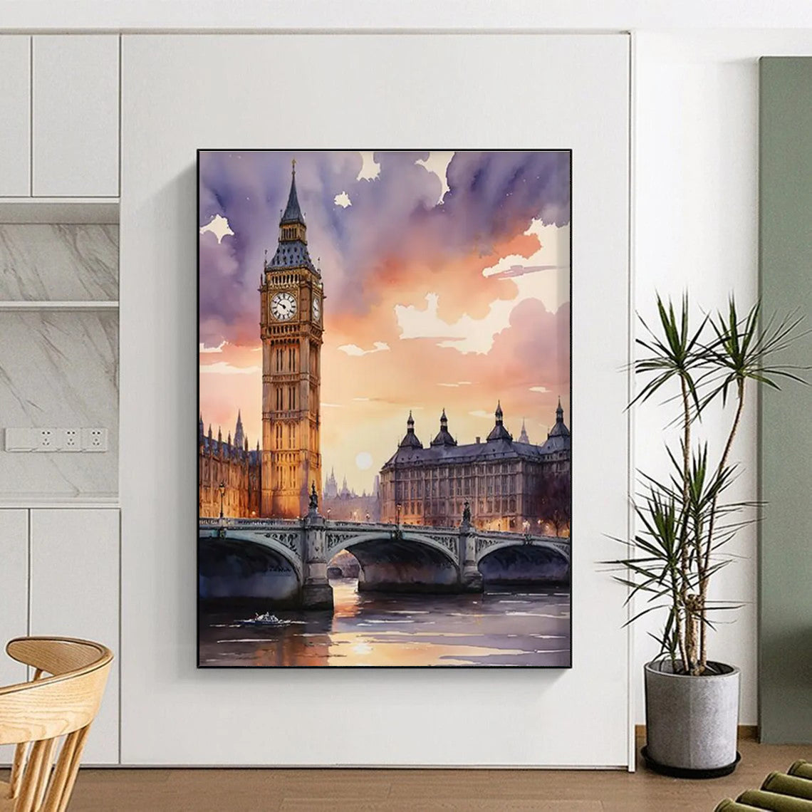 Big Ben Watercolor Abstract Painting for Travel - Themed Cafes HENG091