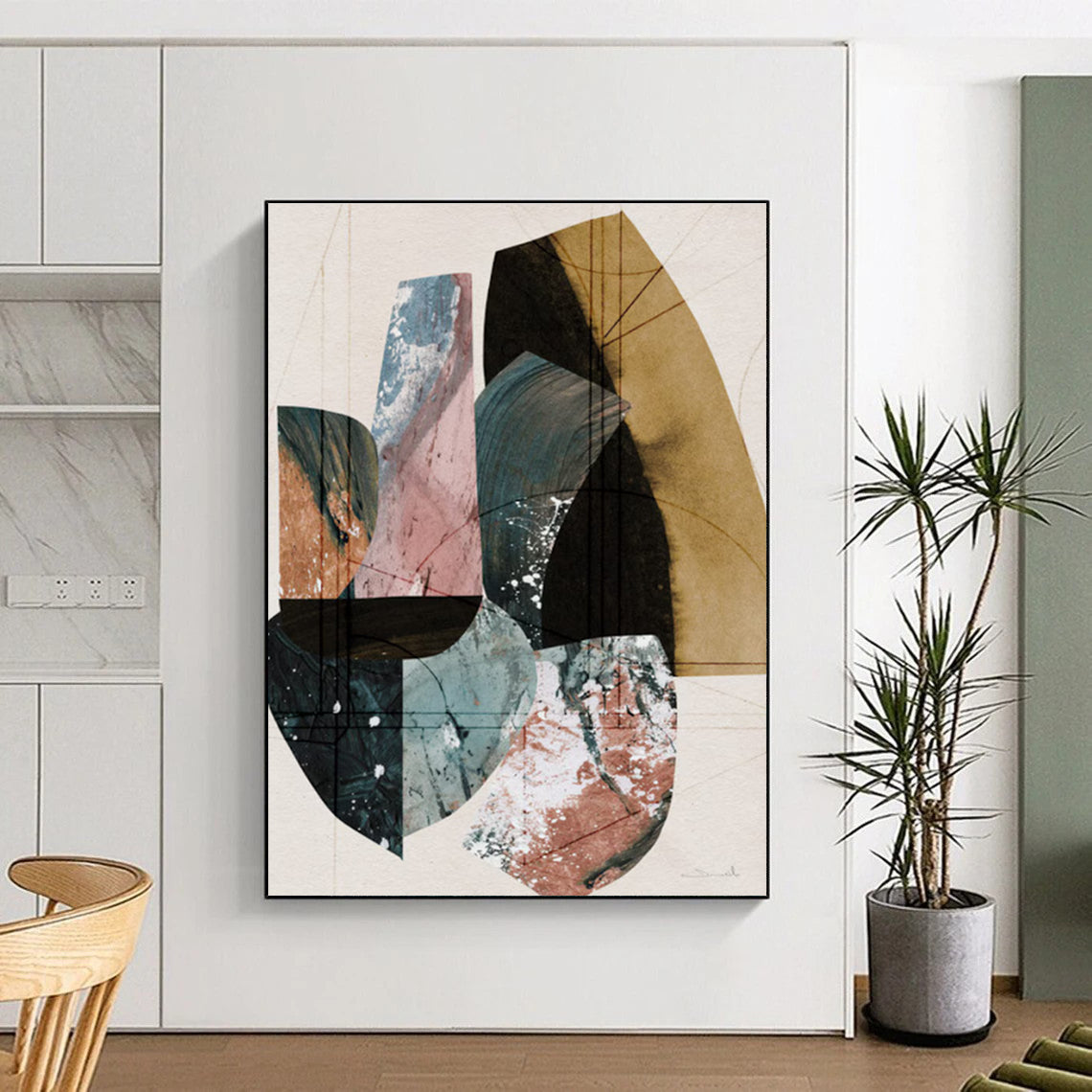 Geometric Shapes Collage Abstract Painting for Contemporary Art Galleries HENG152