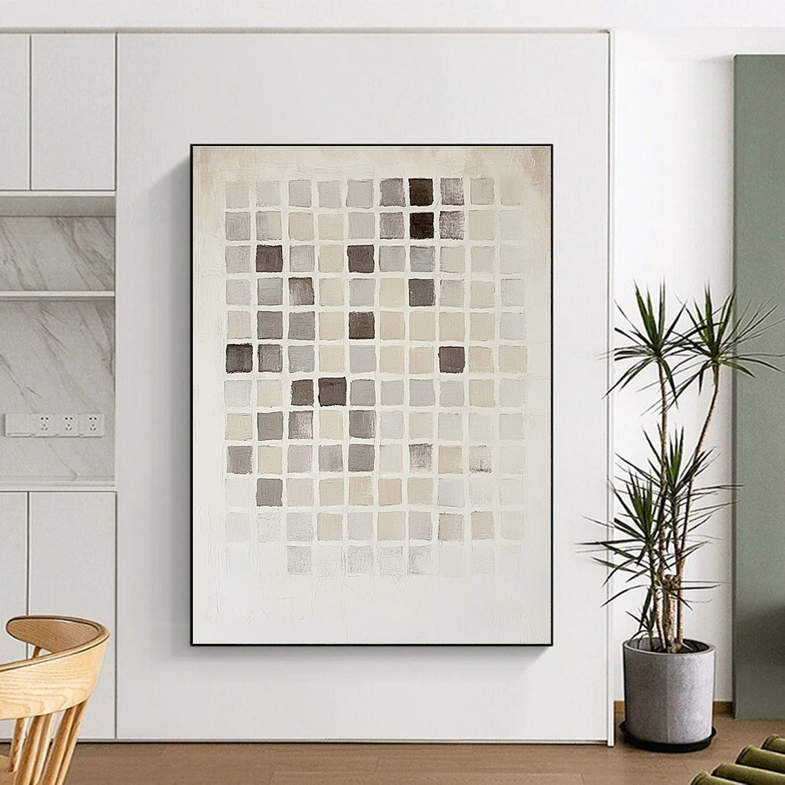 Monochromatic Grid Abstract Painting with Geometric Calm WINK295
