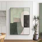 Green - Toned Geometric Abstract Painting for Modern Minimalist Spaces GAB1150