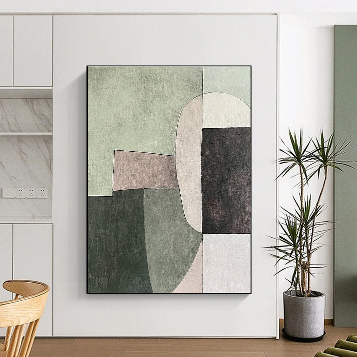 Green - Toned Geometric Abstract Painting for Modern Minimalist Spaces GAB1150
