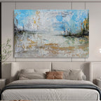 Light Blue and Gold Abstract Lake Painting for Lakeside Vacation Homes YHT348