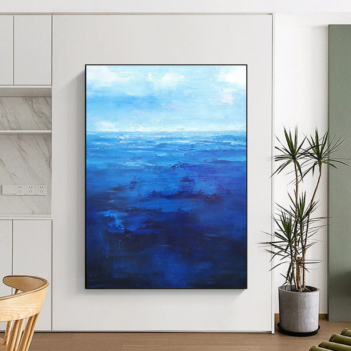 Deep Blue Ocean Abstract Painting for Nautical - Themed Studies HENG345