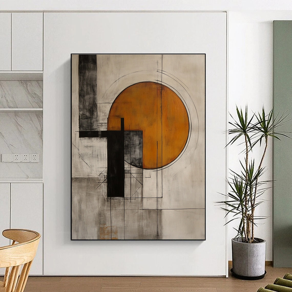 Geometric Abstract with Orange Circle Painting for Modern Offices GAB1131