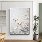 White Textured Butterflies Abstract Painting for Whimsical Nurseries HENG448