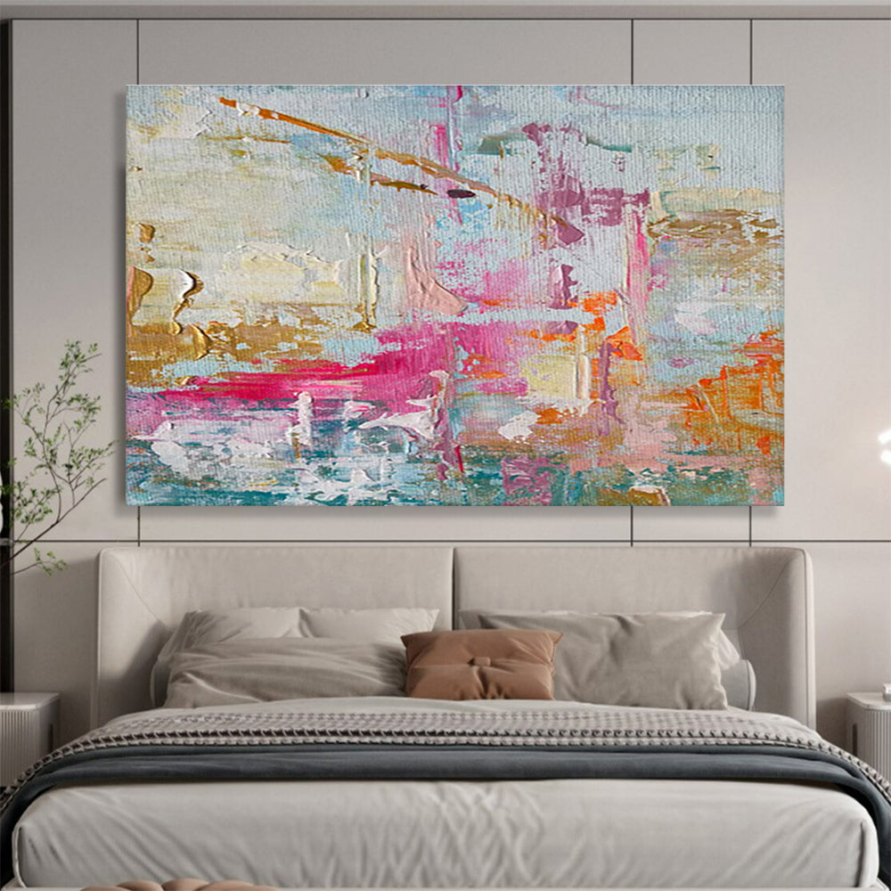 Pastel and Gold Abstract Splashes Painting for Feminine - Inspired Boutiques YHT329