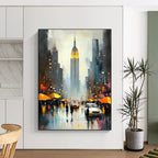 Rainy City Street with Umbrellas Romantic Urban Abstract Painting GAB0287