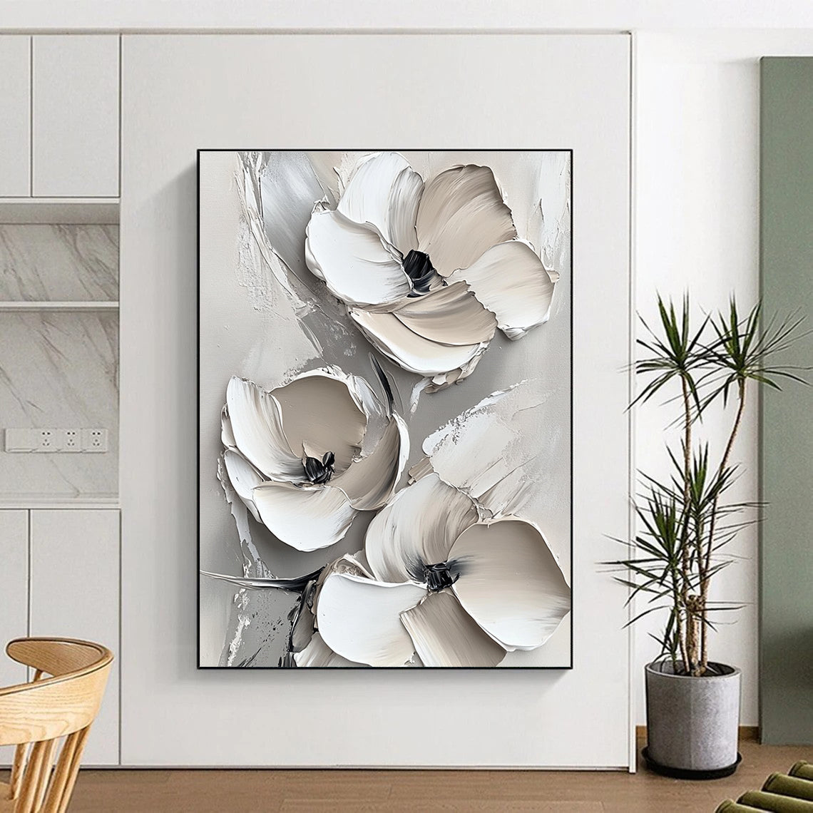 Subtle Floral Relief Abstract Painting for Neutral - Toned Offices GAB1005