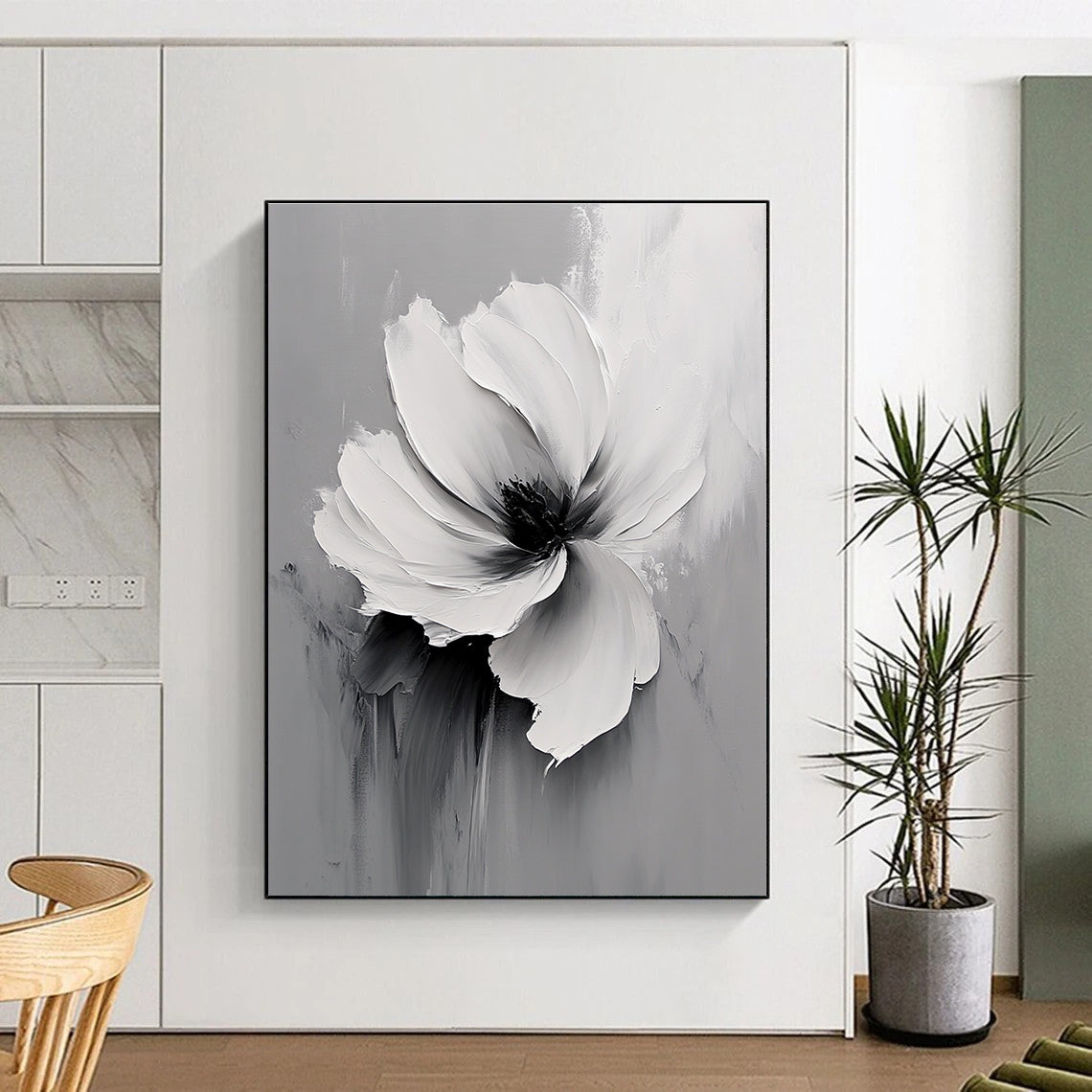 Gray - Toned Floral Abstract Painting for Modern Living Rooms GAB1001