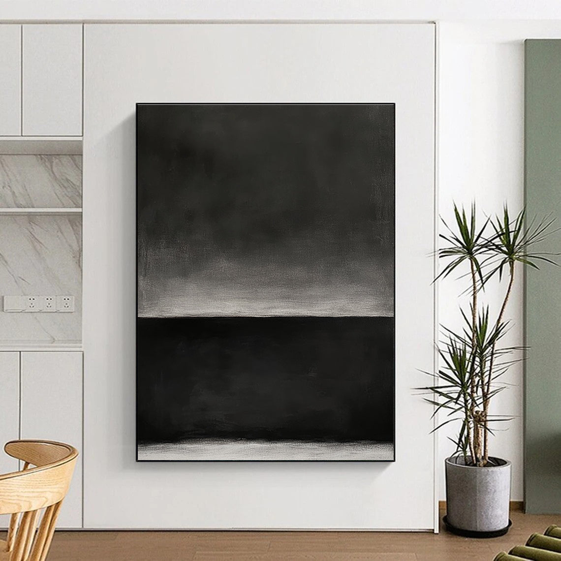 Monochromatic Black Gradient Abstract Painting with Subtle Depth WINK163