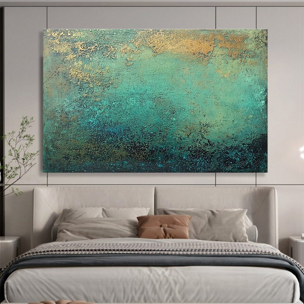 Teal and Gold Textured Abstract Painting ABS590