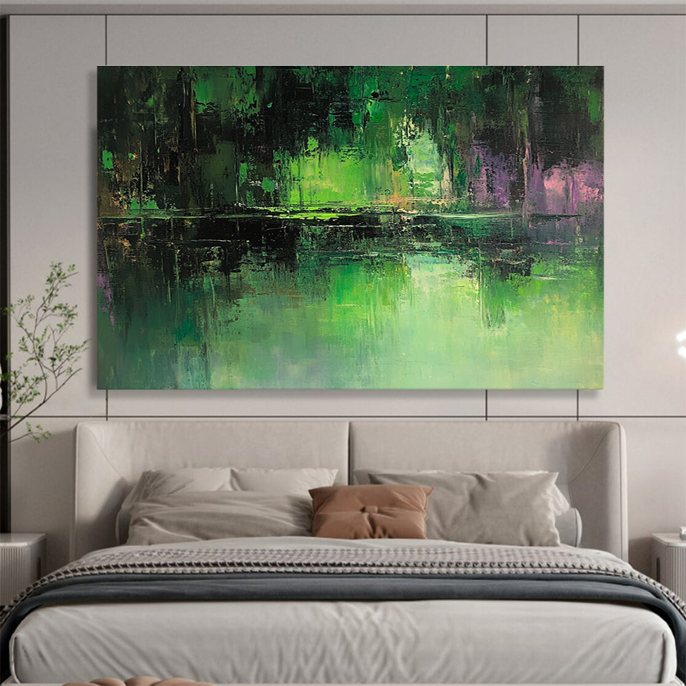 Forest Reflection Abstract Painting with Deep Greens and Purples ABS267