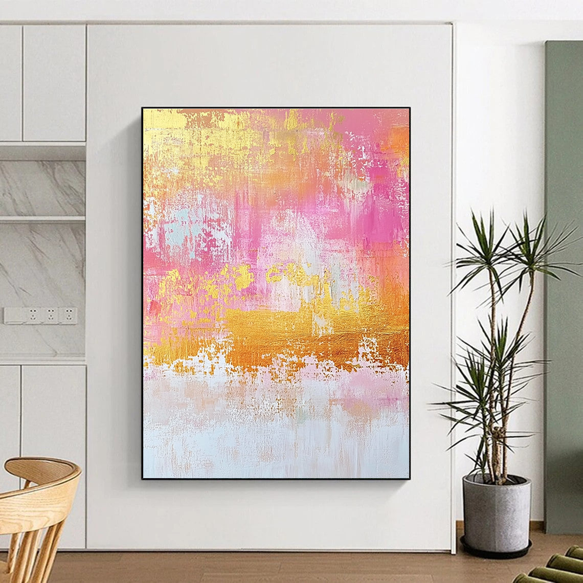 Pink Gold Orange Abstract Painting with Dreamy Warmth WINK451