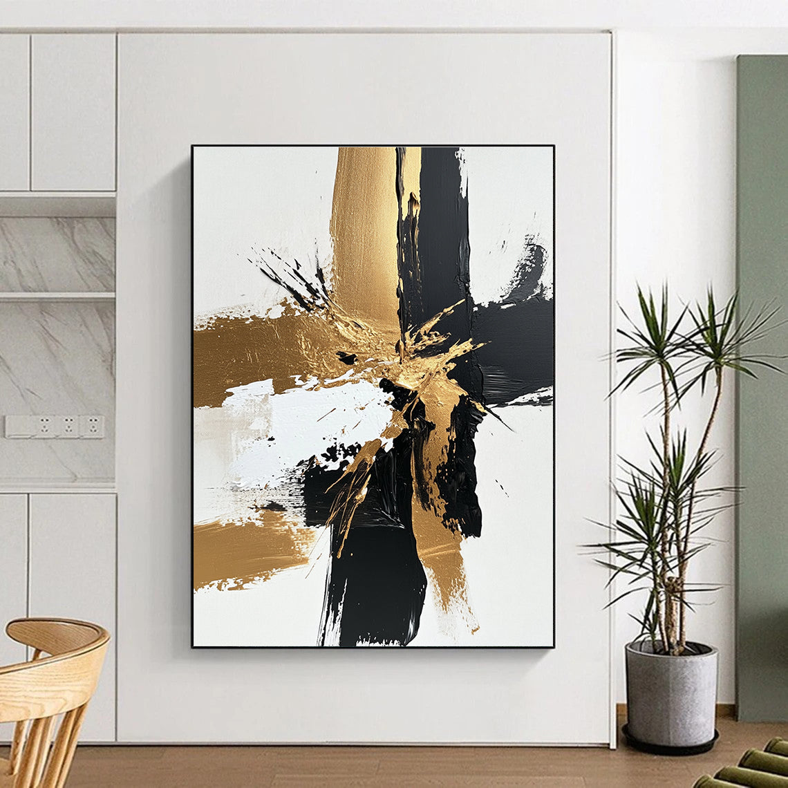 Gold - Black Abstract Burst Painting with Dynamic Opulence WINK366
