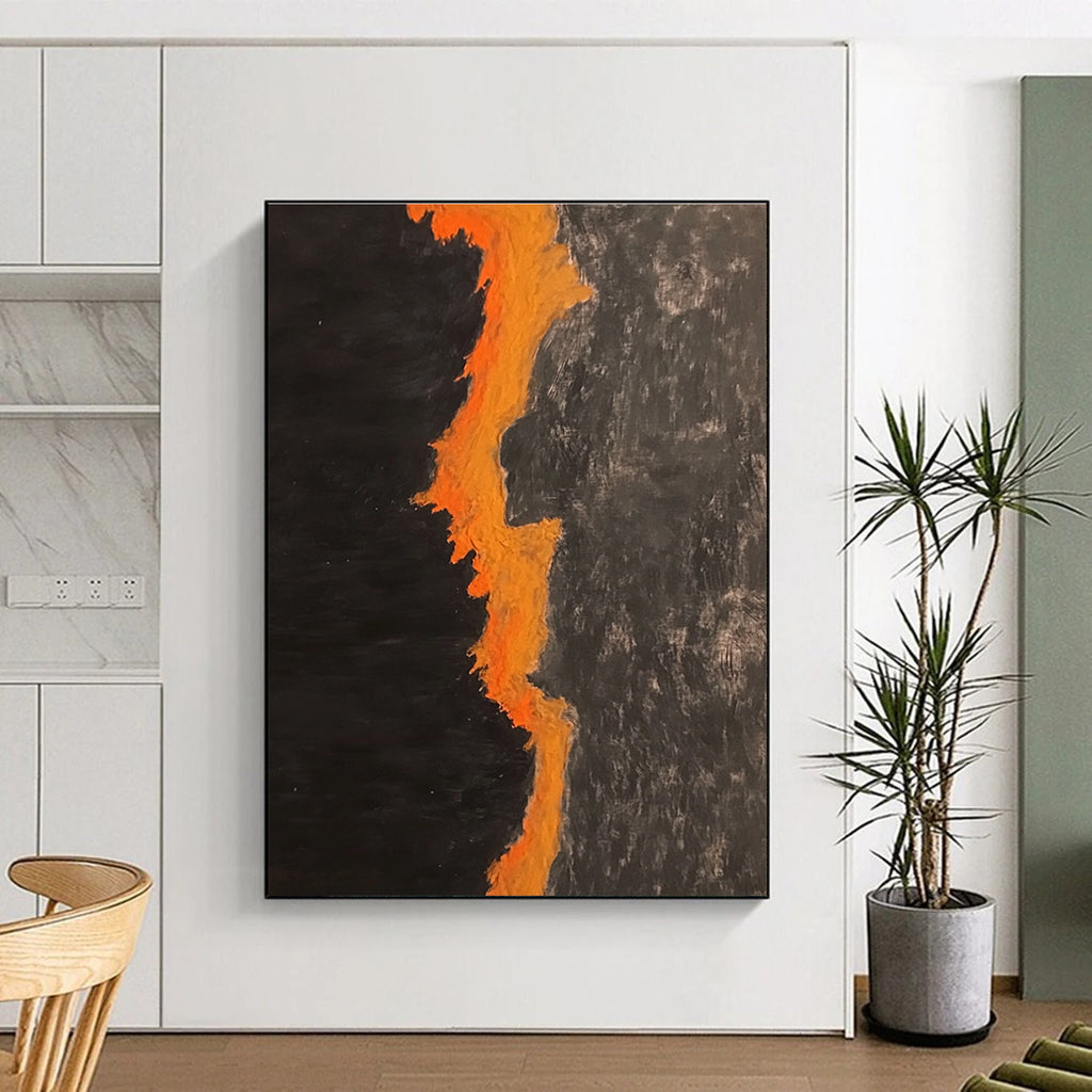 Black and Orange Lava Abstract Painting with Flowing Forms WINK834