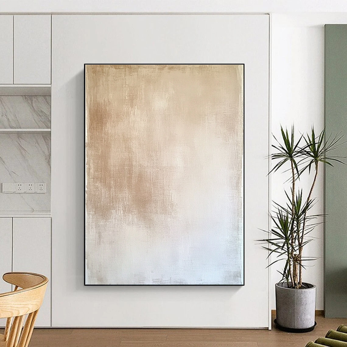 Beige and White Gradient Abstract Painting with Subtle Serenity WINK022