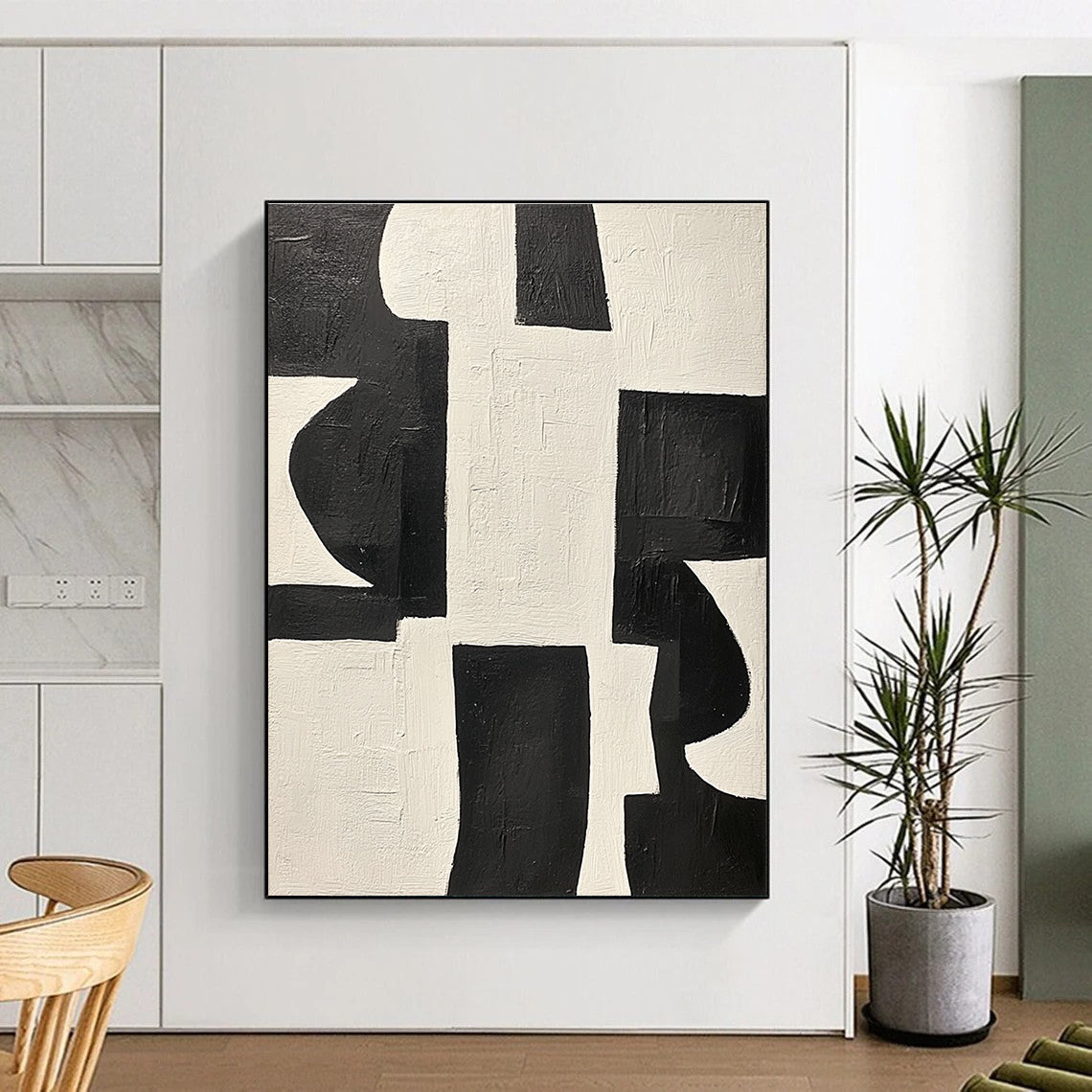 Black and White Geometric Abstract Painting for Modern Minimalist Interiors GAB0790