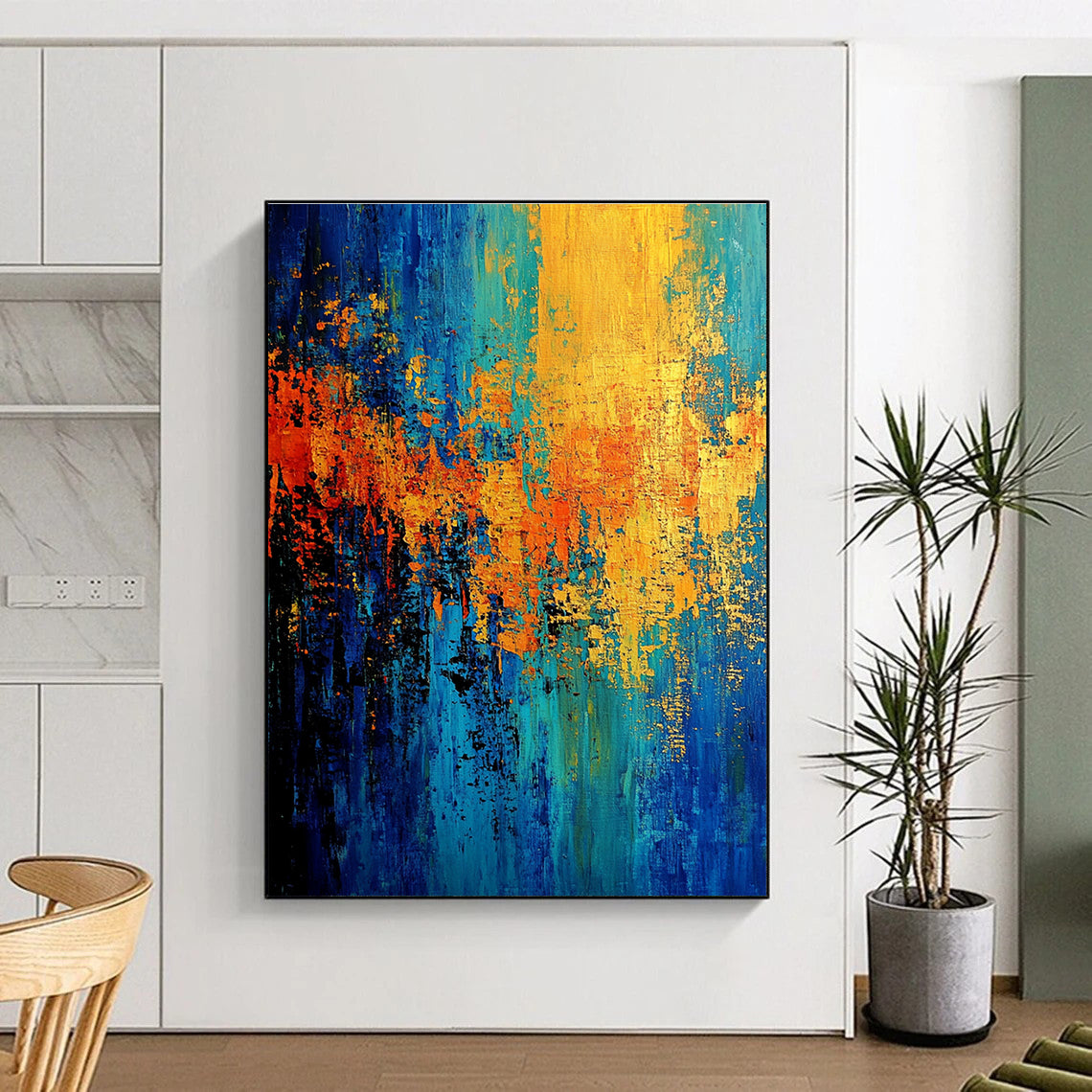Blue Orange Abstract Painting with Striking Contrast WINK768