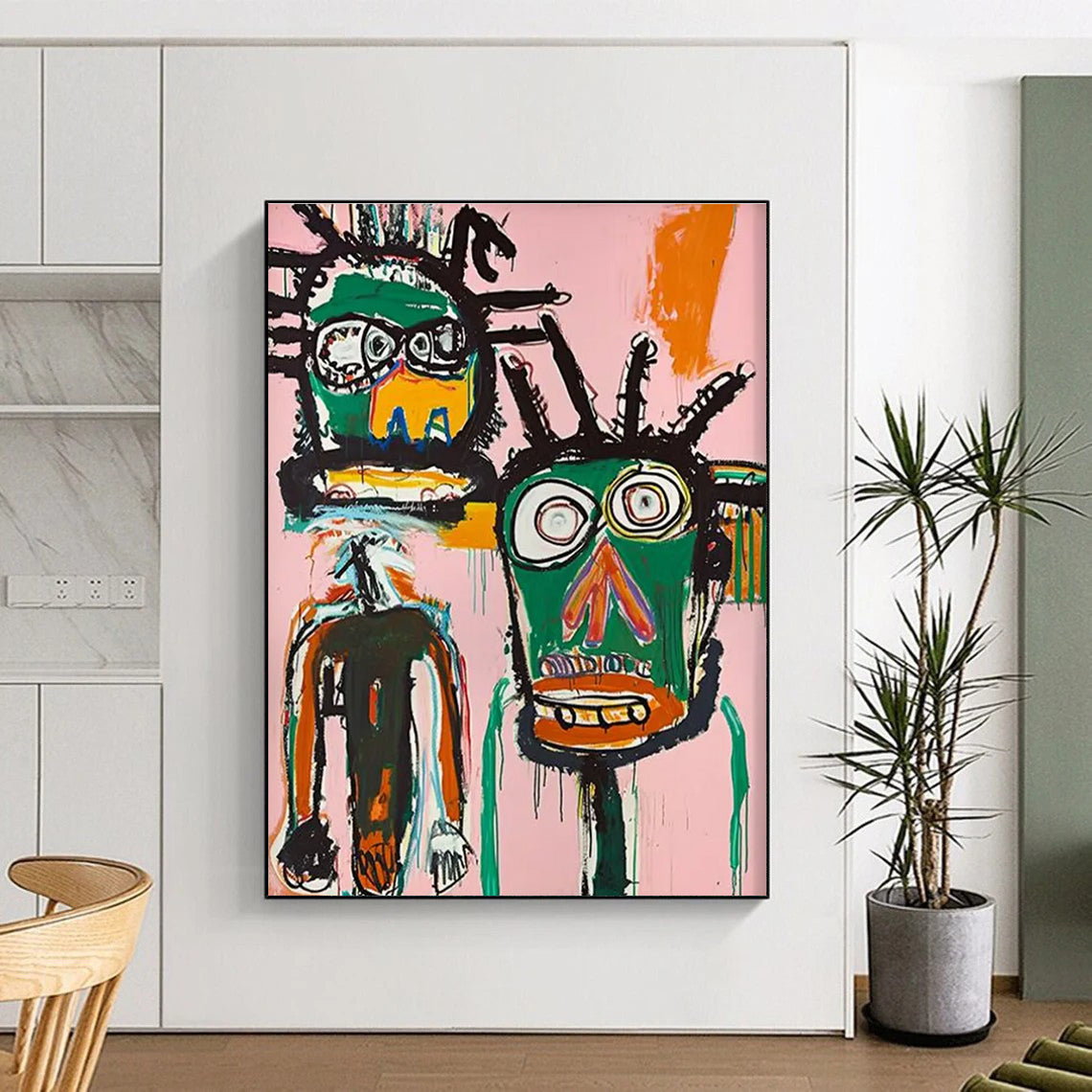 Two Abstract Tribal Faces Painting for Bohemian - Style Salons HENG106