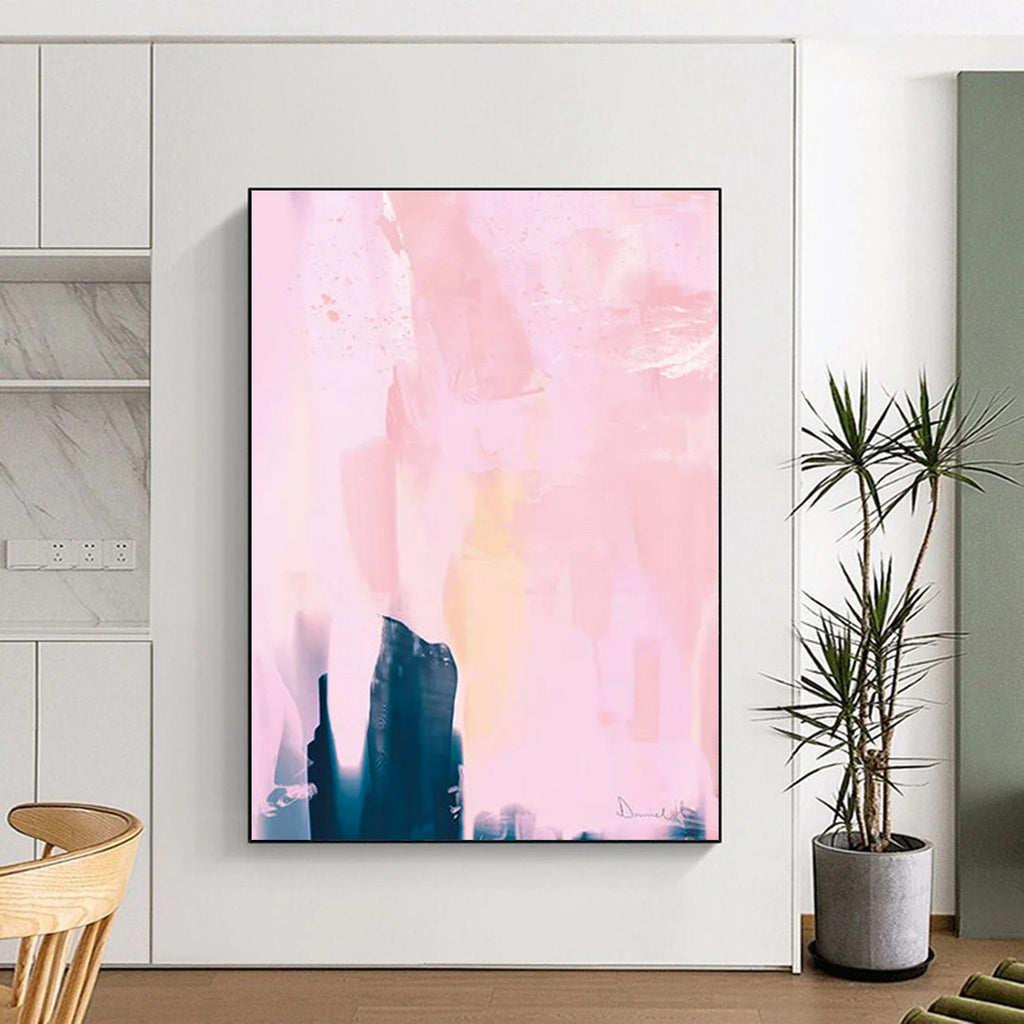 Soft Pink Abstract with Dark Shapes Painting for Feminine - Styled Boudoirs HENG180