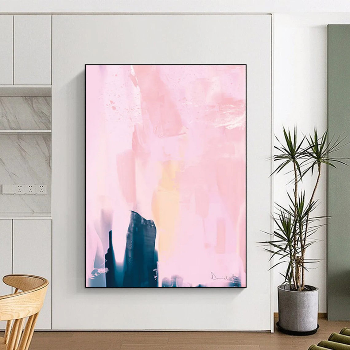 Soft Pink Abstract with Dark Shapes Painting for Feminine - Styled Boudoirs HENG180