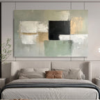 Gray and Black Abstract Blocks with Subtle Gold Accents Abstract Painting ABS369