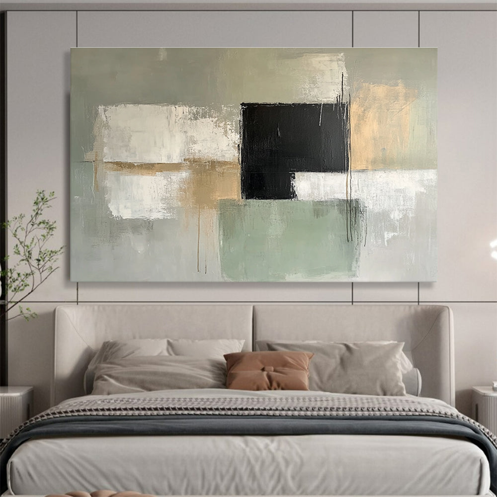 Gray and Black Abstract Blocks with Subtle Gold Accents Abstract Painting ABS369