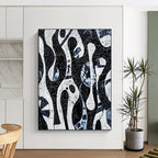 Black and White Flowing Forms Abstract Painting with Intricate Textures GAB0057