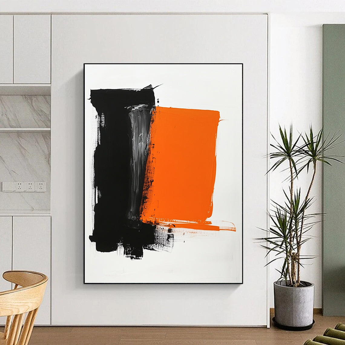 Black and Orange Abstract Painting with Bold Forms WINK830