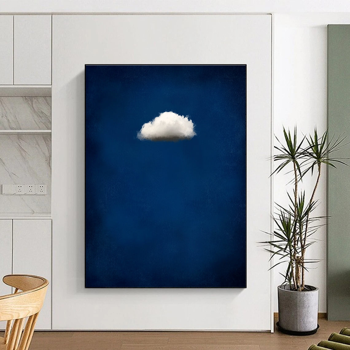 Single White Cloud on Blue Simple Abstract Painting for Calm Interiors GAB1448