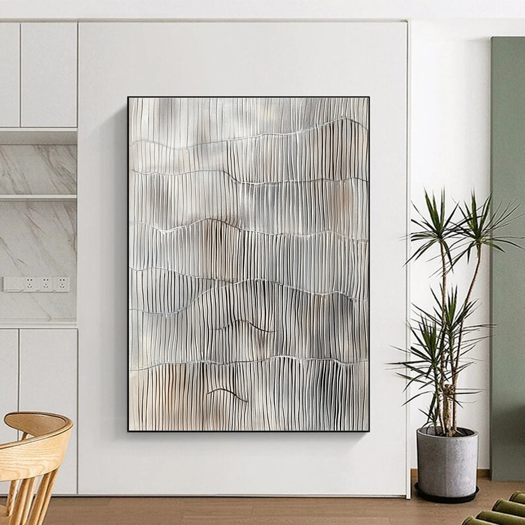 Silver and Gray Wavy Lines Abstract Painting with Subtle Rhythm WINK105