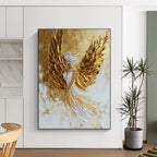 Golden Winged Female Form - Empowering Figurative Abstract Art GAB0435
