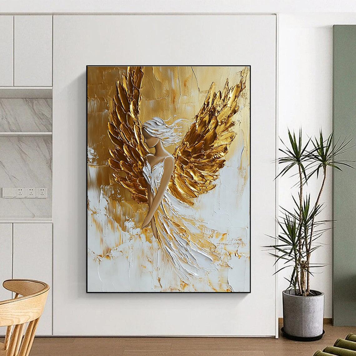 Golden Winged Female Form - Empowering Figurative Abstract Art GAB0435