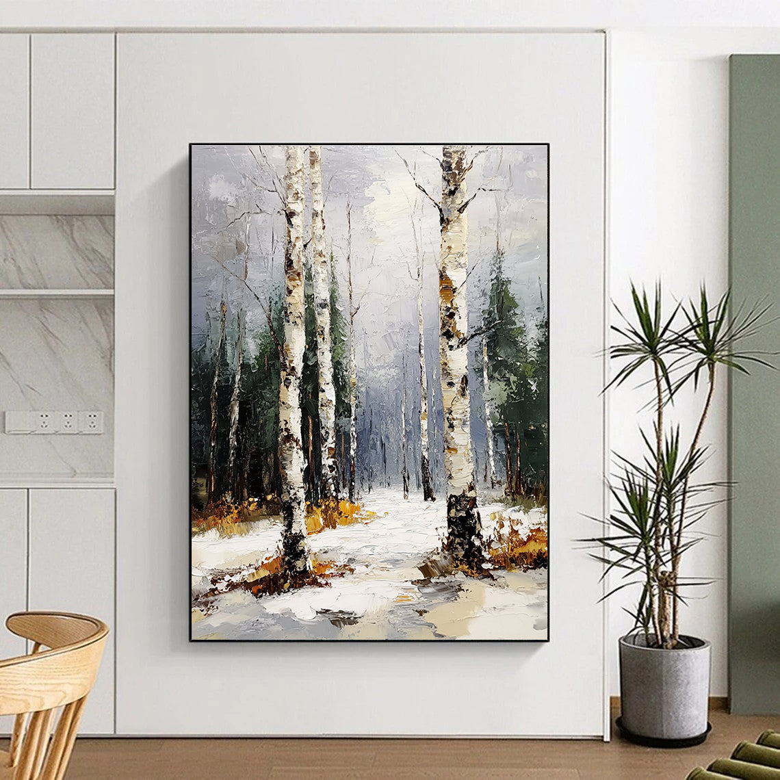 Winter Birch Forest Serene Abstract Painting for Calm Interiors GAB1423