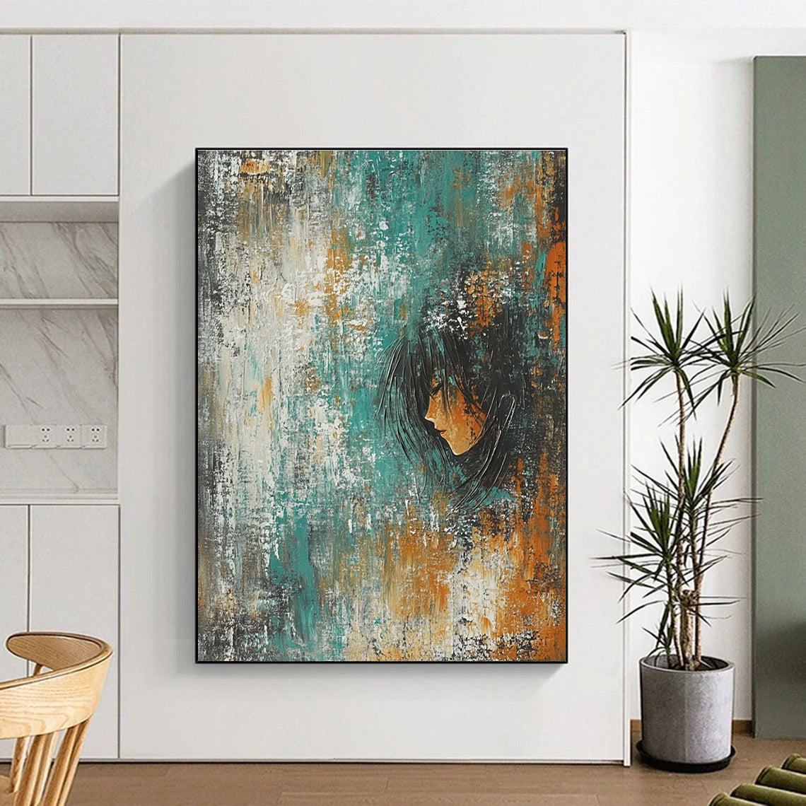 Abstract Portrait in Textured Background Painting for Bohemian - Styled Bedrooms GAB1128