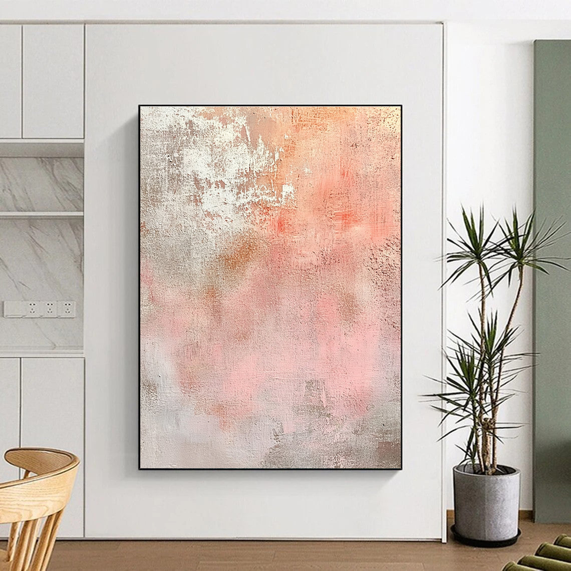 Blush and Gray Textured Abstract Painting with Soft Depth WINK280