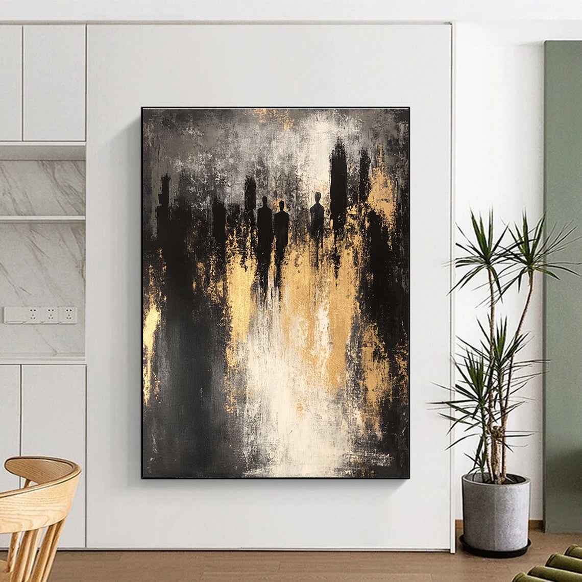 Silhouettes in Gold and Gray Abstract Painting for Modern Art Galleries GAB0836