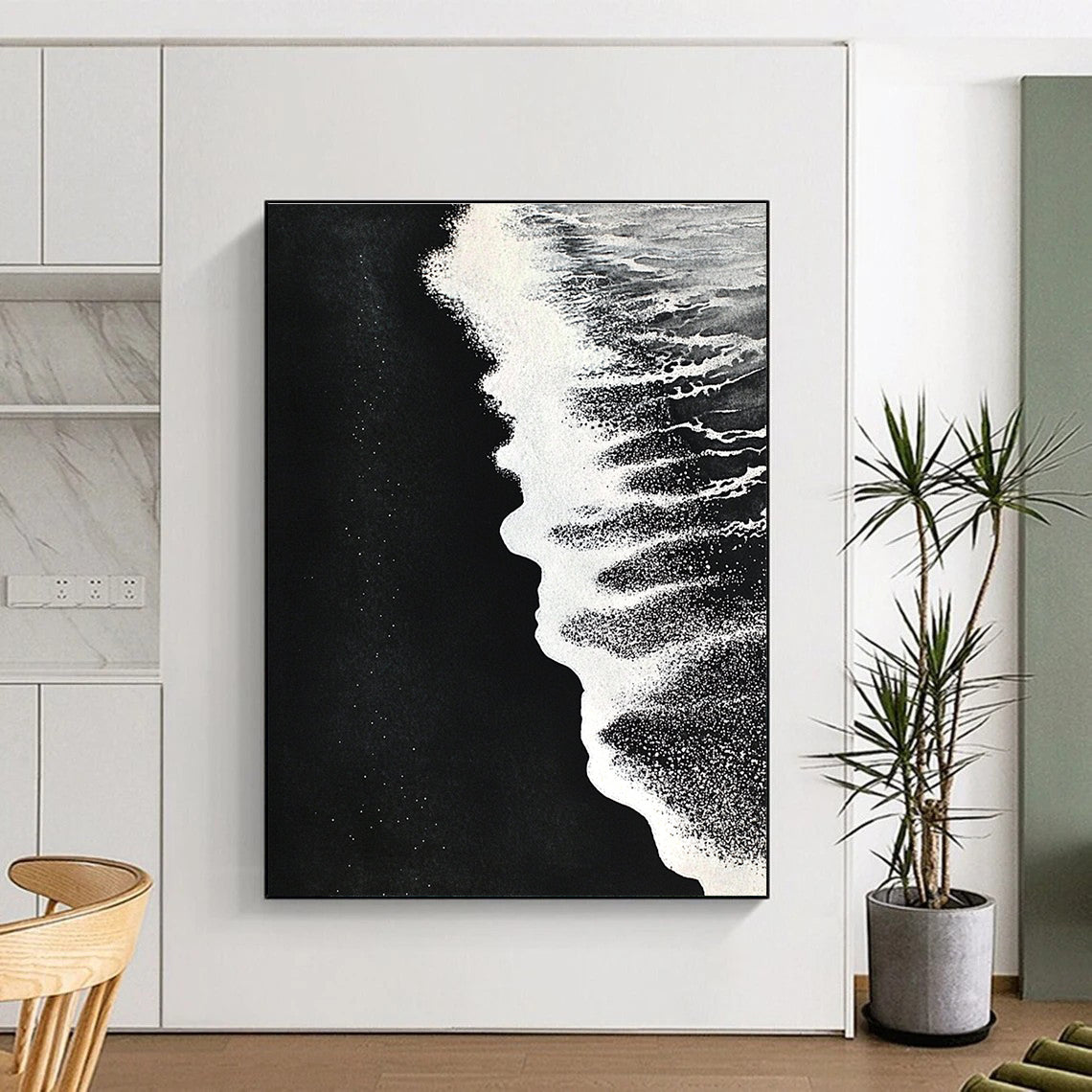 Black and White Beach Minimalist Abstract Painting for Monochrome Lovers GAB1475