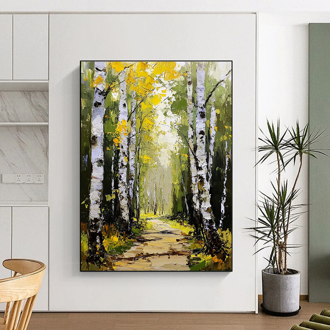 Autumn Birch Path Abstract Painting for Rustic - Themed Cafes GAB1311