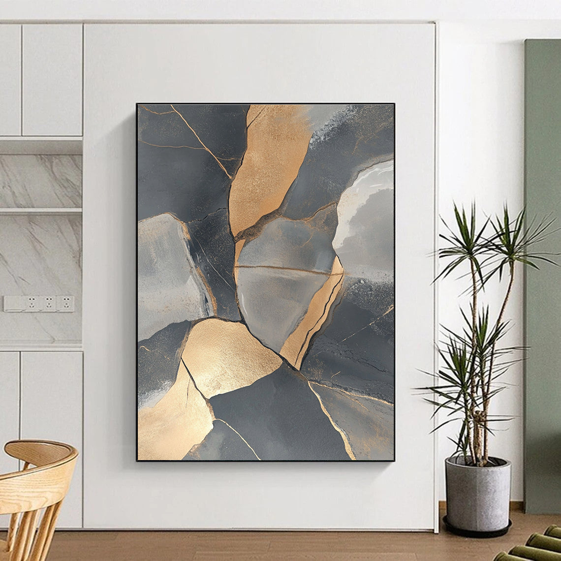Gold and Gray Stones Abstract Painting for Luxury Office Lobbies GAB1344