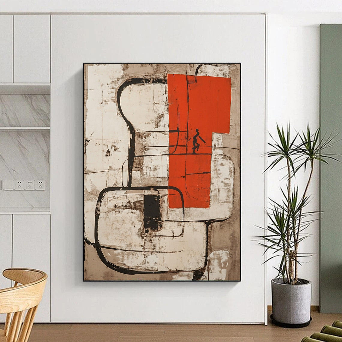 Abstract with Red and Black Painting for Industrial - Style Cafes GAB1262