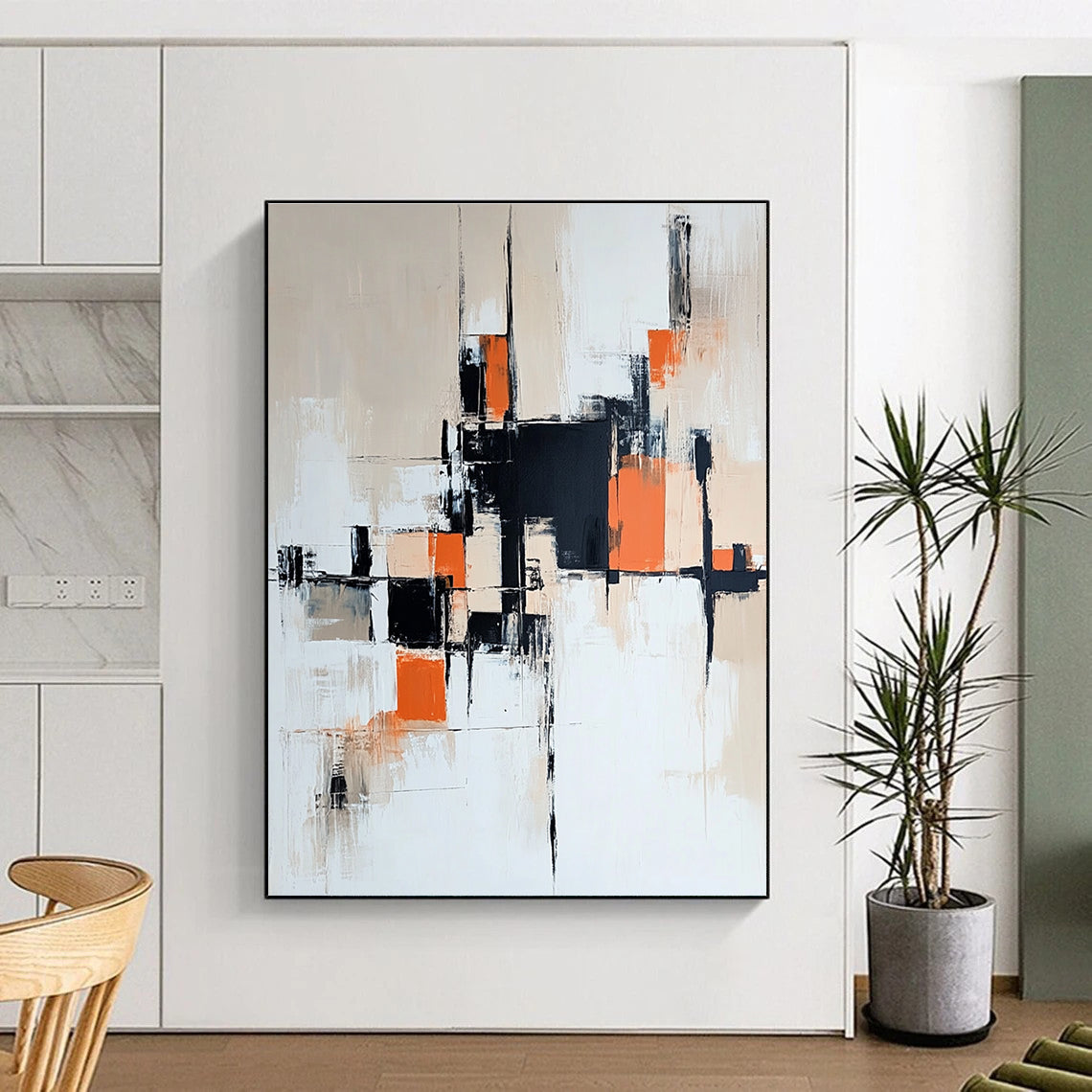 Beige Black Orange Abstract Painting with Modern Simplicity WINK457
