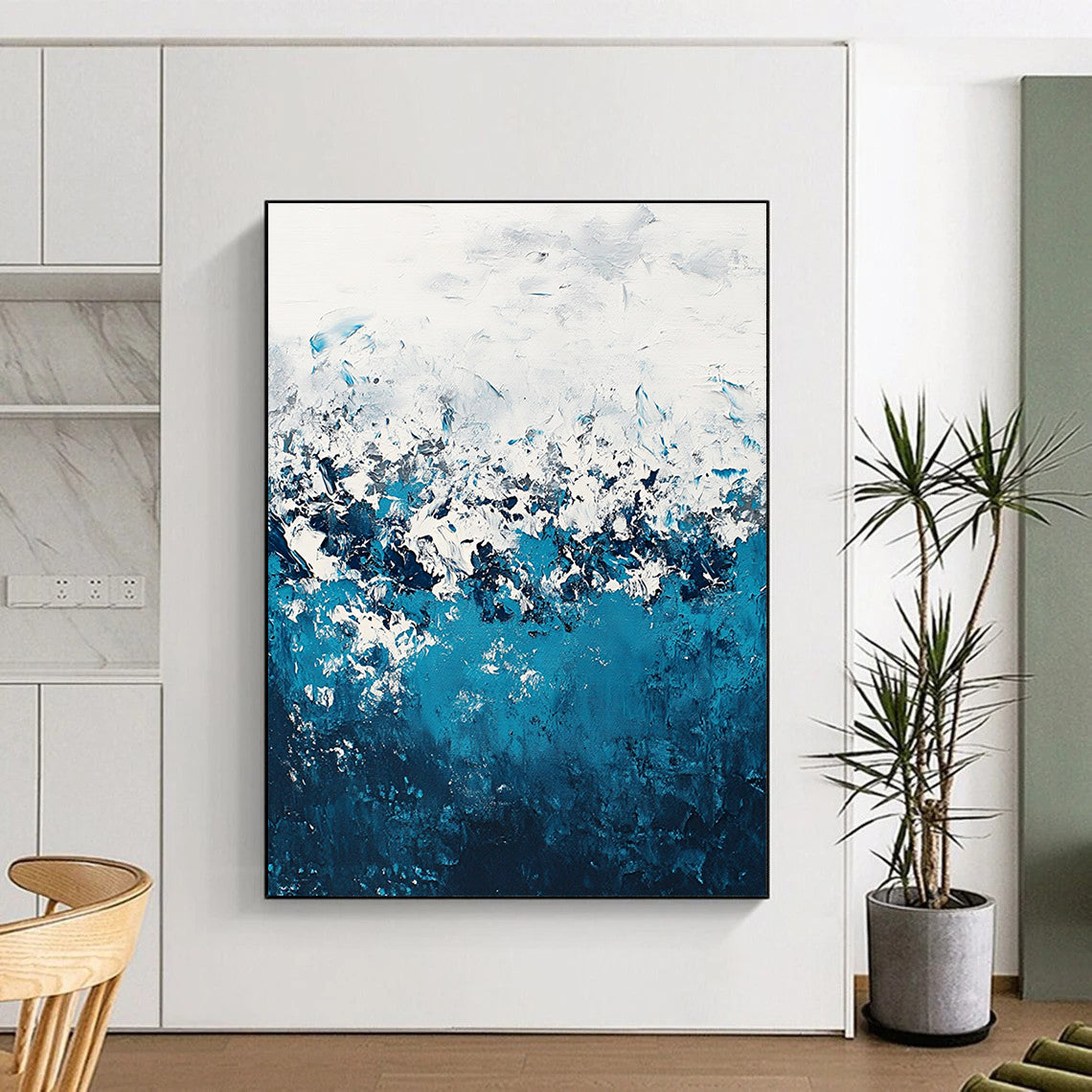Blue and White Waves Abstract Painting for Coastal Vibes GAB0712
