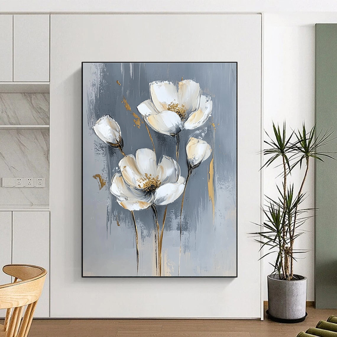 Gold - Accented Flowers Abstract Painting for Elegant Dining Rooms GAB1003
