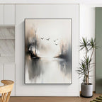 Misty Landscape with Birds Abstract Painting for Serene Meditation Spaces GAB0814