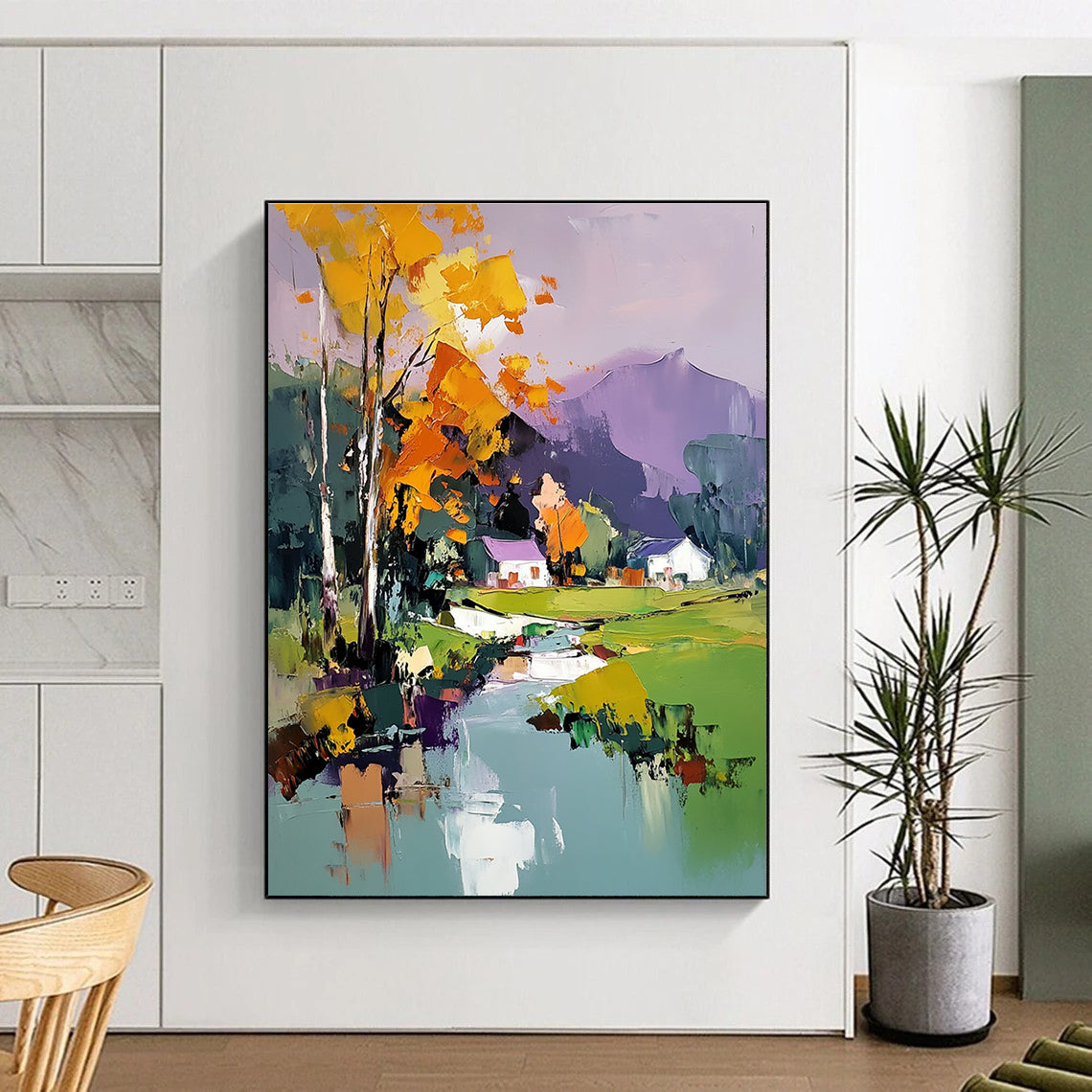 Colorful Village Landscape Abstract Painting for Bohemian - Style Country Homes GAB1347