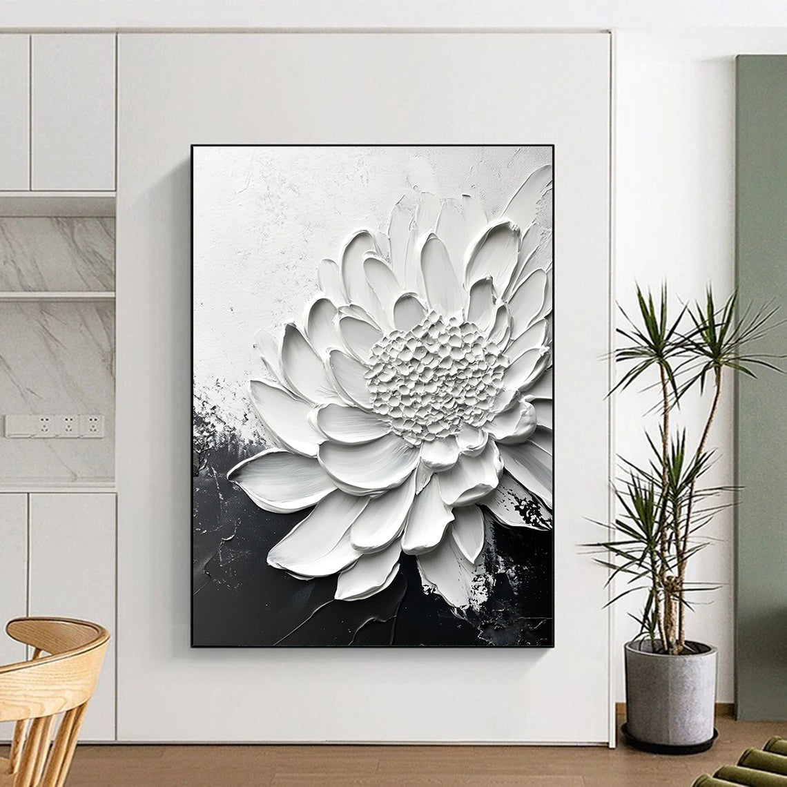 Large White Daisy Abstract Painting for Minimalist - Inspired Gardens GAB1006